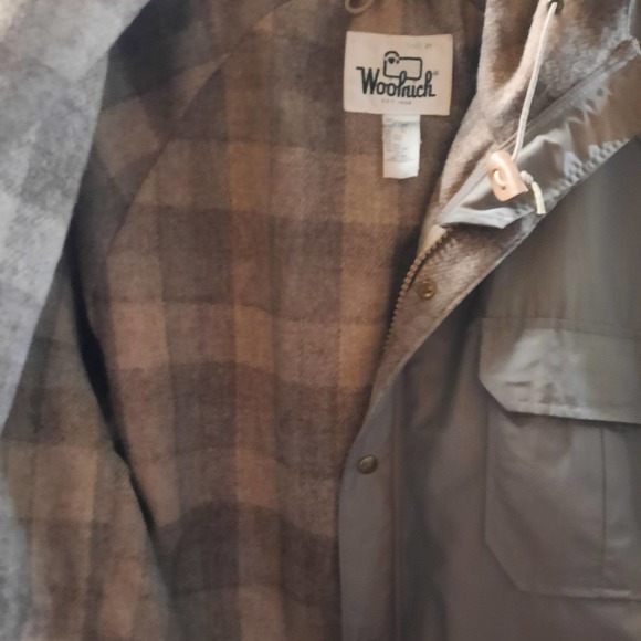 Vtg Woolrich Khaki Blanket Wool lining Chore Parka Field Hiking Jacket LG - Picture 11 of 14